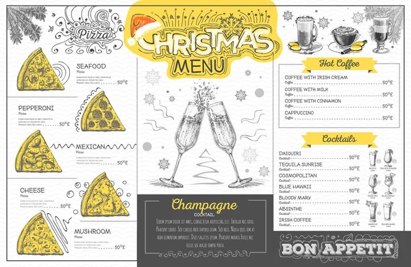 ビンテージ ホリデー クリスマス メニューはシャンパンでデザインします レストランのメニュー — ストックベクタ