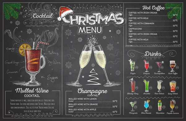 Desenho Giz Vintage Desenho Menu Natal Com Champange Menu Restaurante — Vetor de Stock