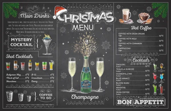 Desenho Giz Vintage Desenho Menu Natal Com Champange Menu Restaurante Ilustrações De Stock Royalty-Free