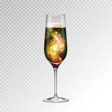 Şampanya bardağının alan arka plan ile gerçekçi vektör çizim