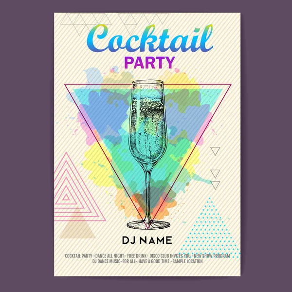 香槟艺术多边形水彩背景 鸡尾酒迪斯科派对海报 — 图库矢量图片