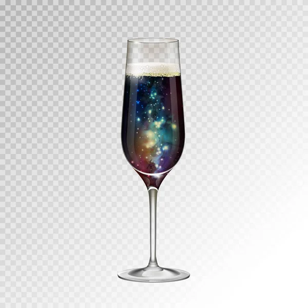 Реалістична Векторна Ілюстрація Келиха Шампанського Космічним Фоном Всередині — стоковий вектор