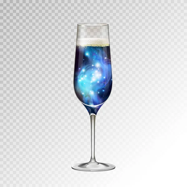 Realistische Vektor Illustration Von Champagnerglas Mit Raumhintergrund Inneren — Stockvektor