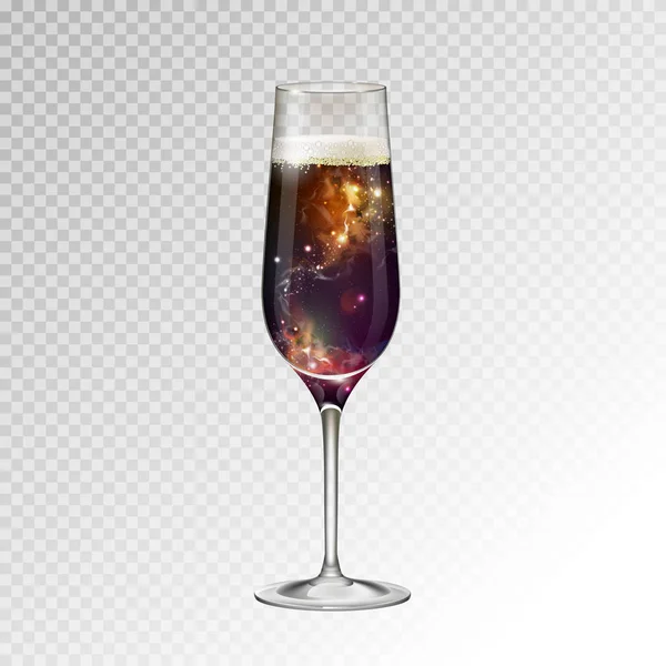 Realistische Vektor Illustration Von Champagnerglas Mit Raumhintergrund Inneren — Stockvektor