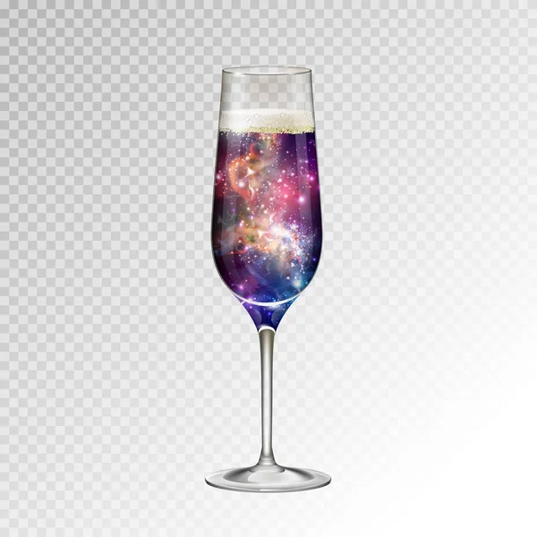 Realistische Vektor Illustration Von Champagnerglas Mit Raumhintergrund Inneren — Stockvektor