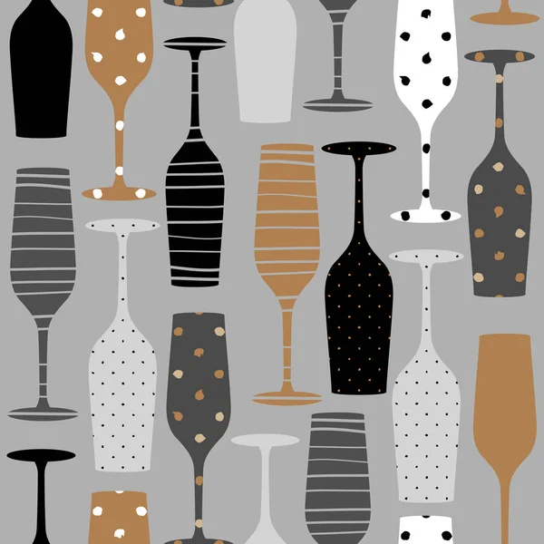 Seamless Mönster Med Champagneglas Hand Dras Tyg Presentpapper Vägg Konstdesign — Stock vektor