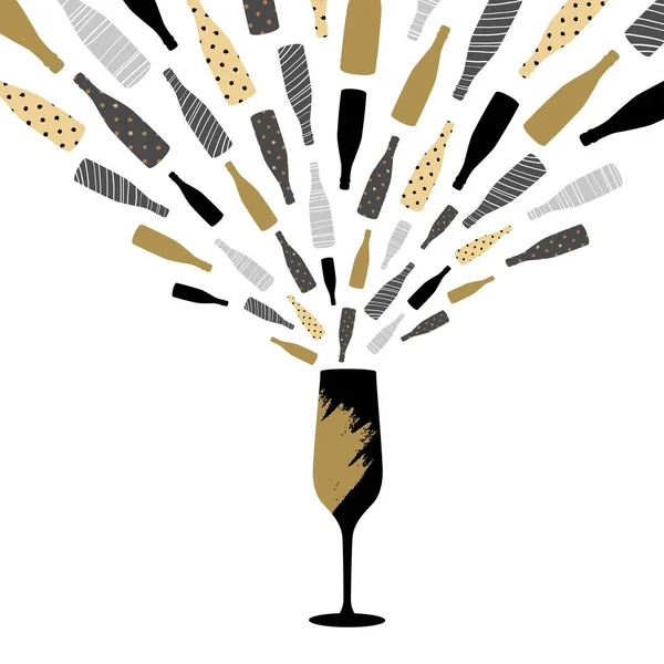 Illustration Vectorielle Verre Champagne Avec Éclaboussure Carte Vœux Dessin Carte — Image vectorielle