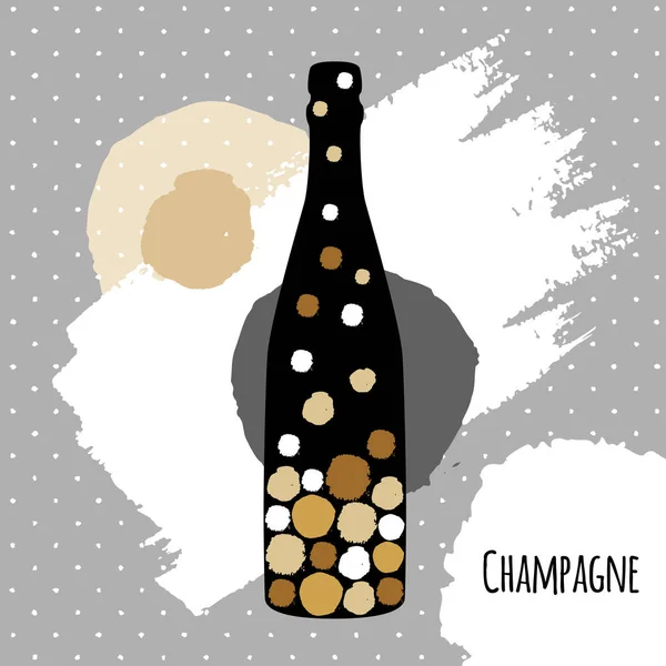 Urlaubsgrüßkarte Mit Champagnerflasche Modernen Schlichten Stil — Stockvektor