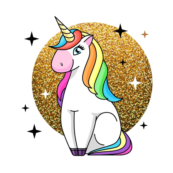 Vector illustration of fantasy animal horse unicorn on sparkle golden background