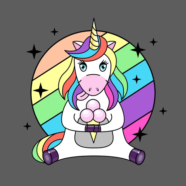 Vector illustration of fantasy animal horse unicorn with ice cream