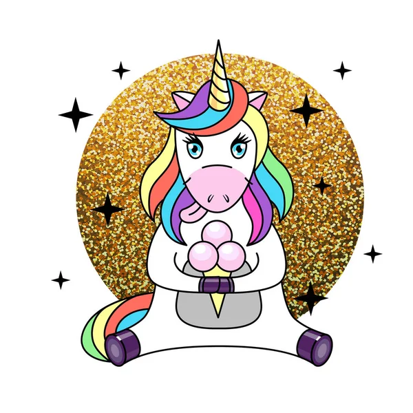 Ilustración Vectorial Unicornio Caballo Fantasía Con Helado — Vector de stock