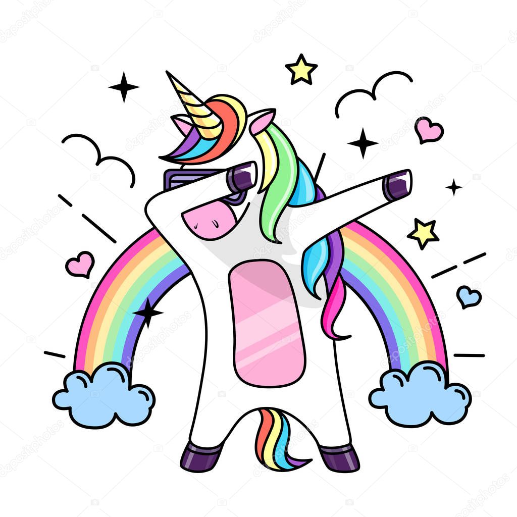 Vector illustration of fantasy dabbing horse unicorn. Flat style design