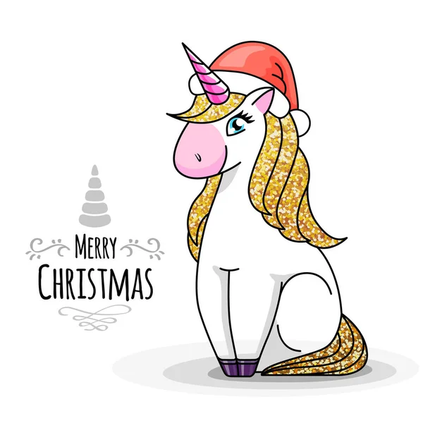 Vector illustration of fantasy animal horse unicorn. Christmas card design