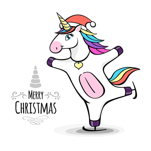 Vector Illustration Fantasy Skating Unicorn Christmas Card — Stock Vector
