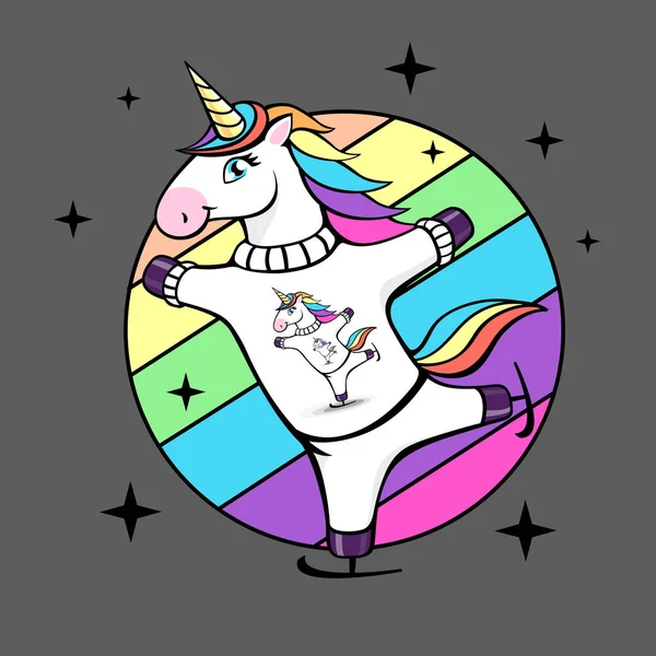 Vector Illustration Fantasy Skating Unicorn Cartoon Style Design — Stock Vector
