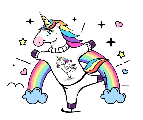 Vector Illustration Fantasy Skating Unicorn Cartoon Style Design — Stock Vector