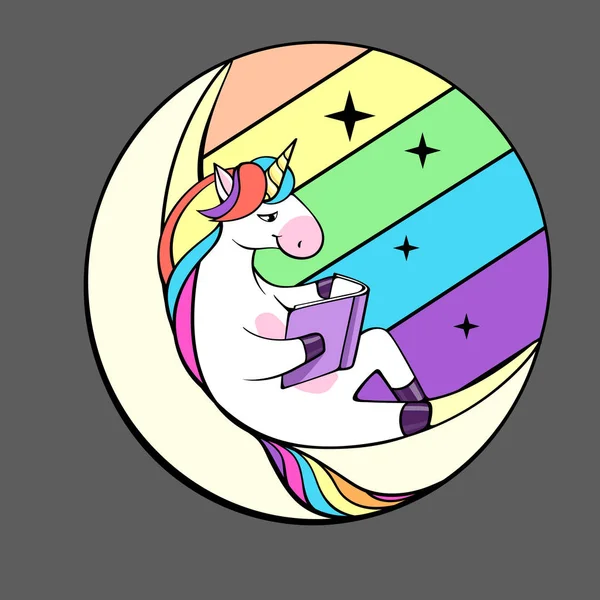 Vektorové Ilustrace Unicorn Fantasy Čtení Knihy Měsíci — Stockový vektor