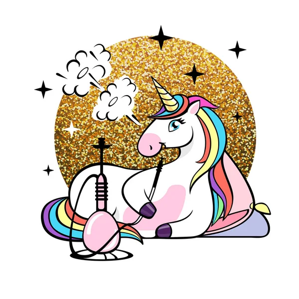 Vector illustration of fantasy animal horse unicorn with hookah