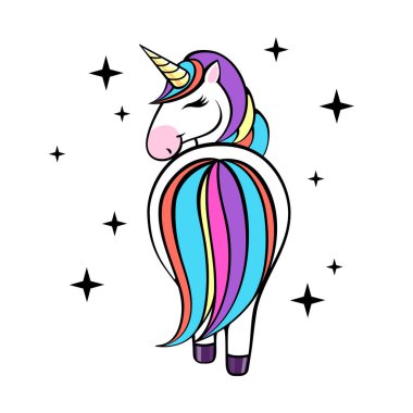 Vektör çizim fantezi hayvan at tek boynuzlu at. Düz stil 