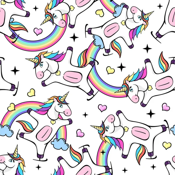 Seamless pattern with fantastic unicorn. Cartoon children background — Stock Vector