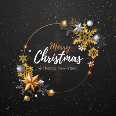 Noel poster ile altın kar tanesi. Noel tebrik kartı