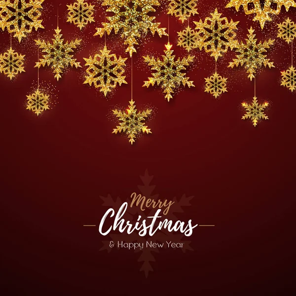 Christmas Poster Golden Snowflakes Christmas Greeting Card — Stock Vector