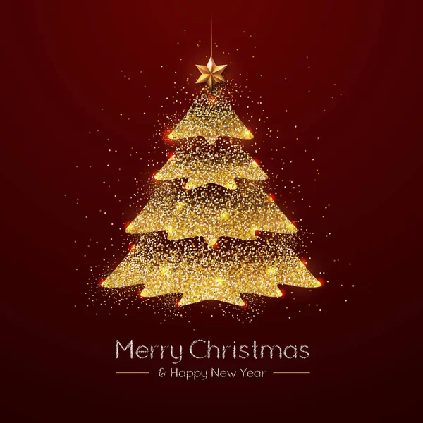 Christmas Poster Golden Christmas Tree Christmas Greeting Card — Stock Vector