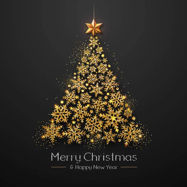 Різдвяний Плакат Золотою Ялинкою Різдвяна Листівка — стоковий вектор