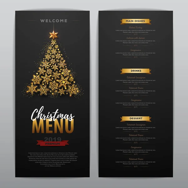 Design Menu Natal Com Árvore Natal Dourada Menu Restaurante — Vetor de Stock