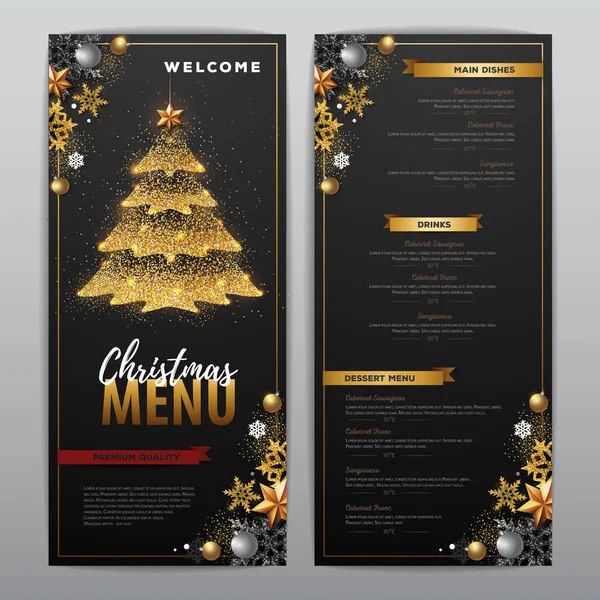 Menu Design Natalizio Con Albero Natale Dorato Menù Ristorante — Vettoriale Stock