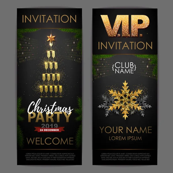 Affiche Noël Avec Verres Champagne Dorés Invitation Design Pyramide Verres — Image vectorielle