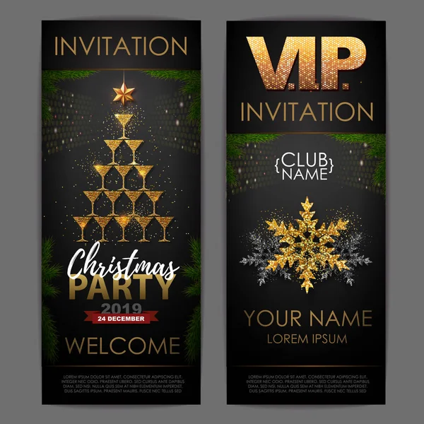 Affiche Noël Avec Verres Champagne Dorés Invitation Design Pyramide Verres — Image vectorielle