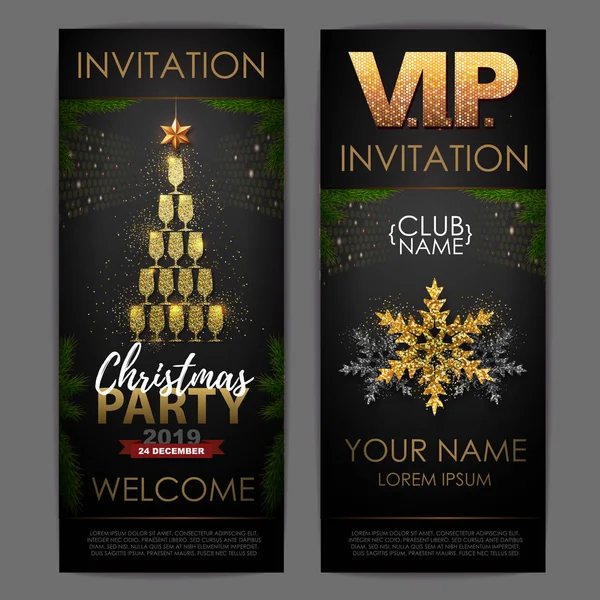 Affiche Noël Avec Verres Champagne Dorés Invitation Design Pyramide Verres — Image vectorielle