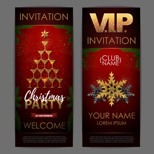 Cartaz Natal Com Taças Douradas Champanhe Convite Design Pirâmide Taças — Vetor de Stock