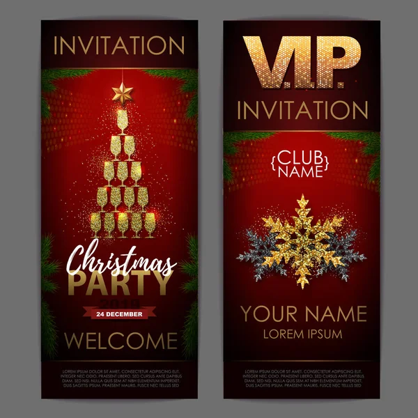Cartaz Natal Com Taças Douradas Champanhe Convite Design Pirâmide Taças — Vetor de Stock