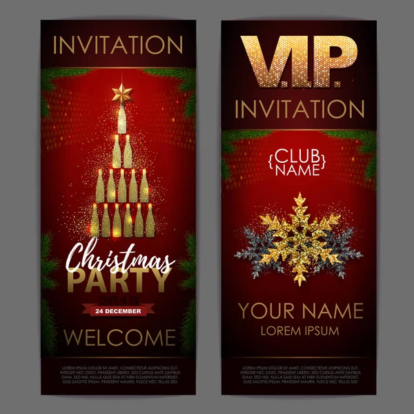 Cartaz Natal Com Garrafas Champanhe Dourado Convite Design Pirâmide Garrafas — Vetor de Stock