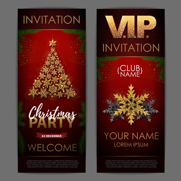 Cartaz Natal Com Árvore Natal Dourada Convite Design — Vetor de Stock