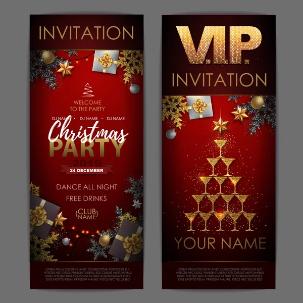 Affiche Noël Avec Verres Champagne Dorés Invitation Design Pyramide Verres — Image vectorielle