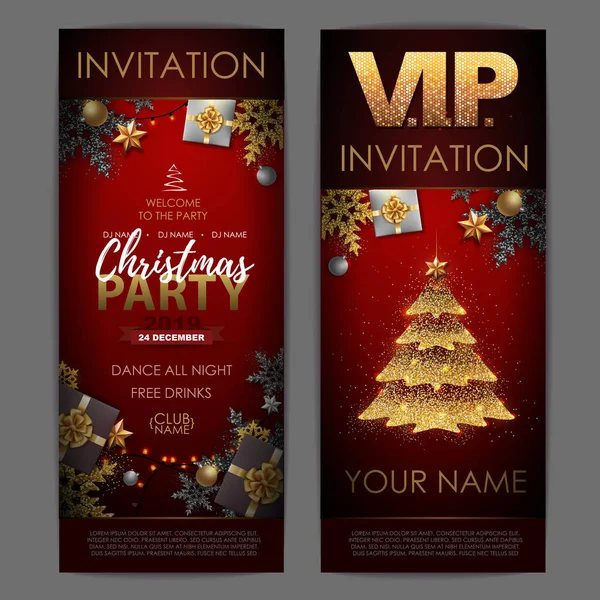 Vánoční Plakát Zlatý Vánoční Stromeček Návrh Pozvánky — Stockový vektor