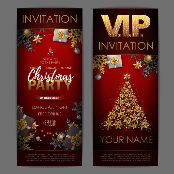 Christmas Poster Golden Christmas Tree Invitation Design — Stock Vector