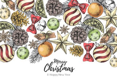 Christmas holiday hand drawign poster. Christmas greeting card clipart