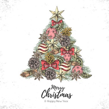 Christmas concept design. Holiday decorative Christmas tree. Hand drawing vector illustration clipart