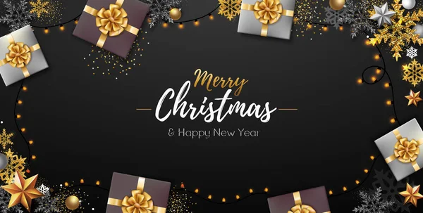 Altın Noel kar taneleri ve hediyeleri Noel poster