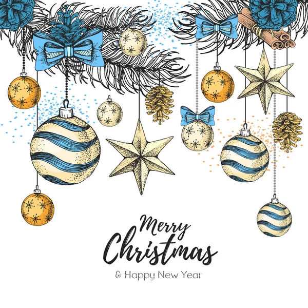 Afiche de diseño de la mano navideña. Tarjeta de felicitación de Navidad — Archivo Imágenes Vectoriales