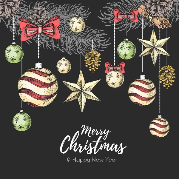 Αφίσα drawign Χριστούγεννα διακοπές χέρι. Χριστουγεννιάτικη κάρτα — Διανυσματικό Αρχείο