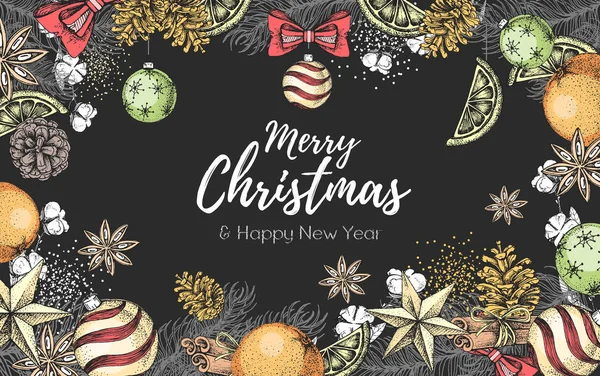 Christmas holiday hand drawign affisch. Christmas gratulationskort — Stock vektor