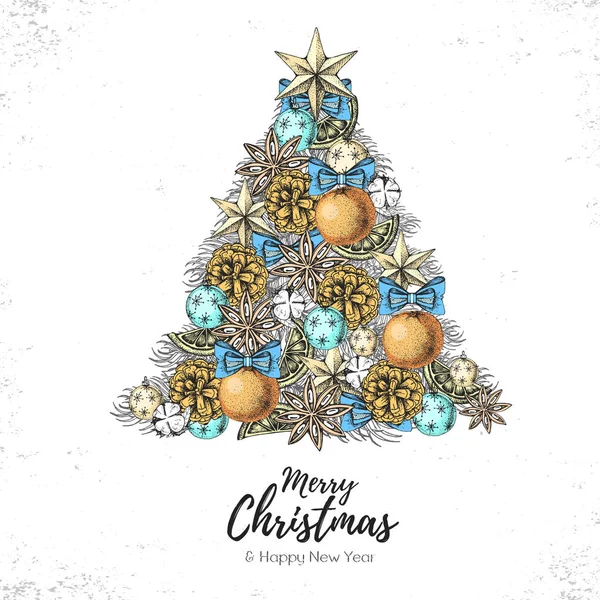 Diseño de concepto de Navidad. Árbol navideño decorativo. Dibujo a mano vector ilustración — Archivo Imágenes Vectoriales
