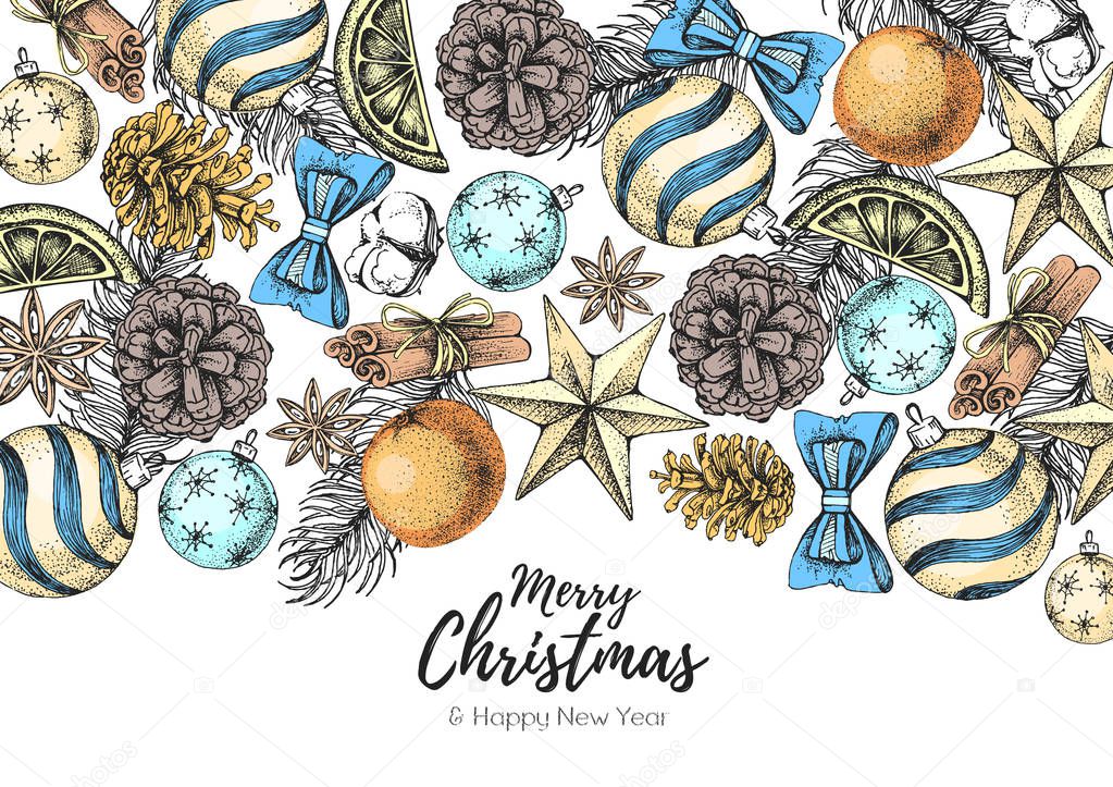 Christmas holiday hand drawign poster. Christmas greeting card