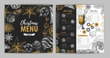Çizim Noel tatil menü tasarımı ver. Restoran menü