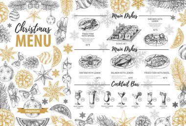 Çizim Noel tatil menü tasarımı ver. Restoran menü